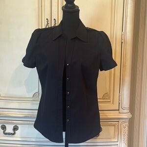 MICHAEL Michael Kors Black Fitted Notched Collar Shirt